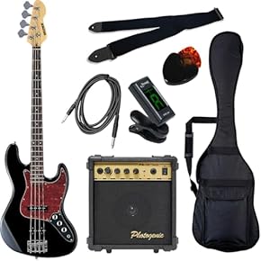 エレキベース初心者入門パフォーマンスロック楽器アクセサリー付き。 Bullfighterエレキベースセットアクセサリーセット付き、4弦bass