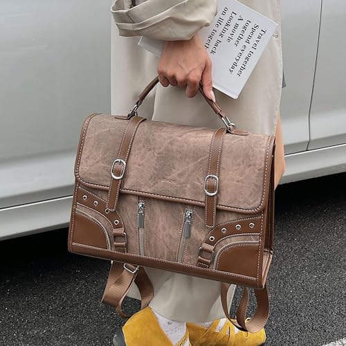 Women's Vintage Messenger Bag Briefcase PU Leather Large Capacity Crossbody Handbags Convertible Casual Backpack3