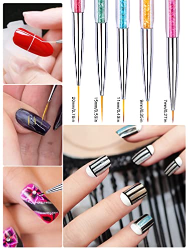 5 Stück Nail Art Liner Pinsel Nail Art Dotting Pen, EBANKU Nagel Pinsel Set Punktierung Stift Brushes Acryl Dual-Ended… – Bild 5