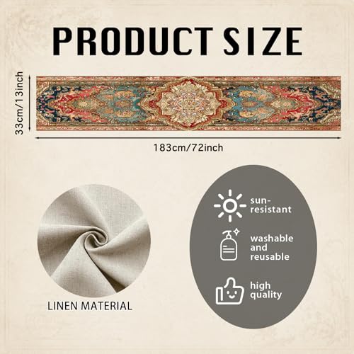 Image of Nuxovilar Ornate Persian Flax Table Runner 13x72 in | Persian Floral Table Runner for Elegant Dinners, Artistic Gatherings, Luxury Decor