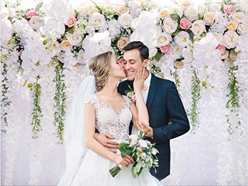 Bridal Shower 8x6ft Wedding Flower Wall Background White and Green Wisteria Rose Flower Background Dessert Table Decoration Photography Newborn Background 059