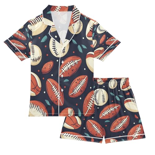 Satin Pajama Sets Short Sleeve American Football Baseball Button Down Silky Nightwear 2 Piece PJS 5-14Y
