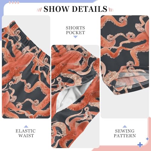 Watercolor Red Octopus Boys Pants for Kids Jogger Pants with Pockets S-XL4