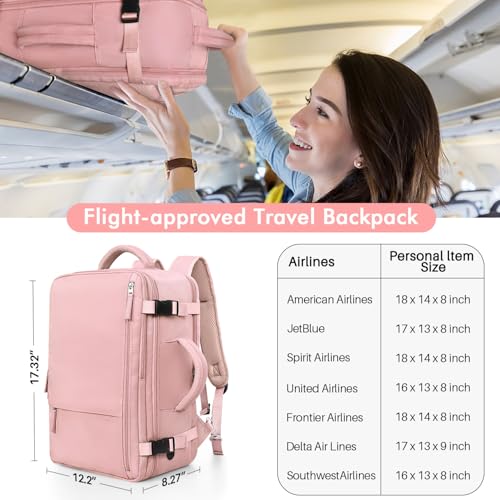 Rinlist Travel Laptop Backpack Carry On Backpack for Men Women Flight Approved College School Computer Bag for Business Hiking Personal Item Backpack Fits 15.6 Inch Notebook Pink の商品画像 1