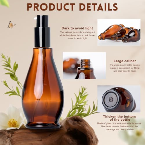 2 botellas de vidrio ámbar de 100 ml con bomba dosificadora para cosméticos 6