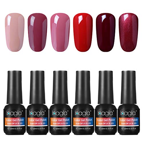 Inagla Esmaltes de Uñas en Gel UV LED, 6pcs Esmaltes Semipermanentes, Pintauñas Soak off de 10ml 004