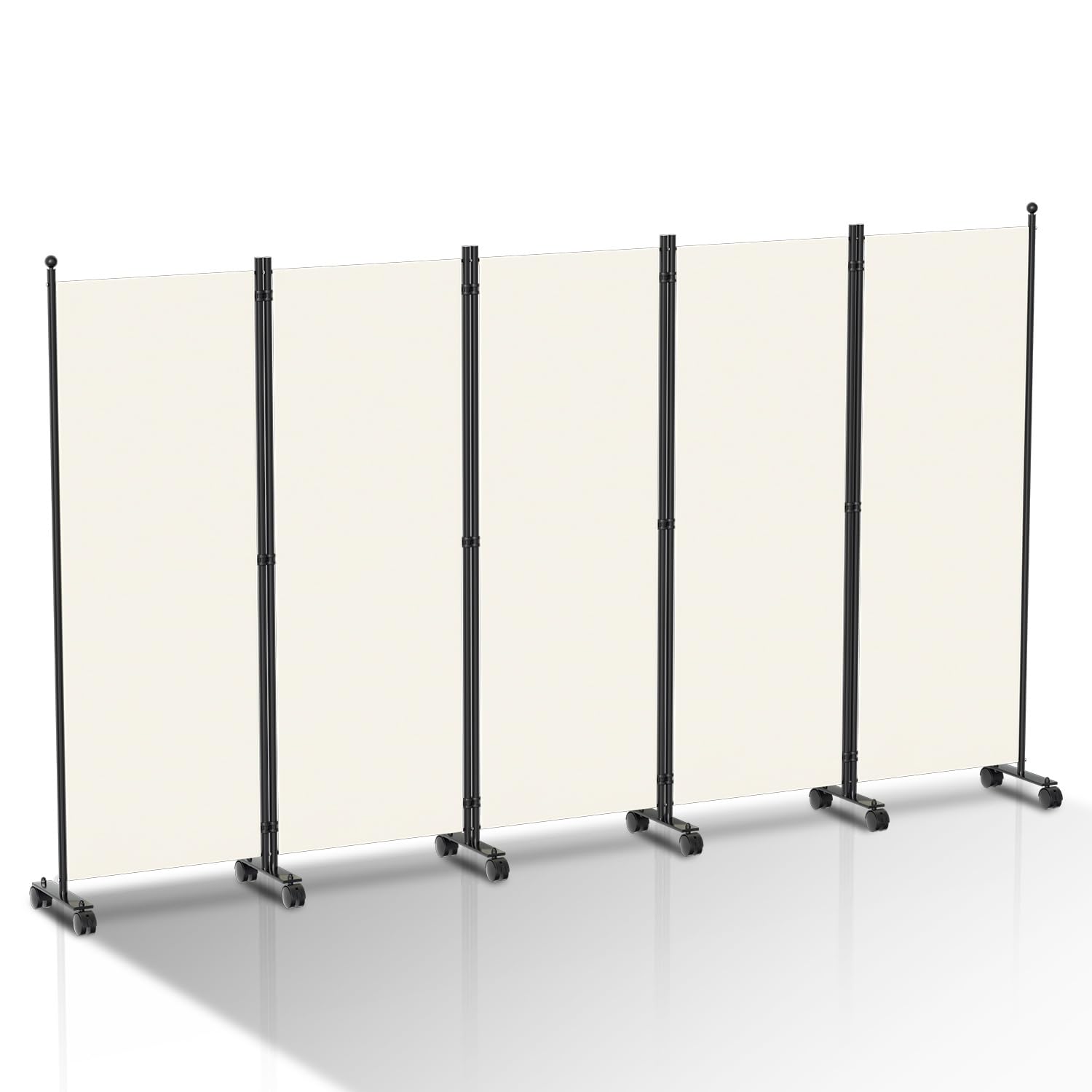 Paravent Raumteiler 284x181cm，Trennwand Freistehend Sichtschutz auf Rollen, Umkleide Sichtschutz Raumtrenner 5 Teilig für Büros, Balkon(Weiß)