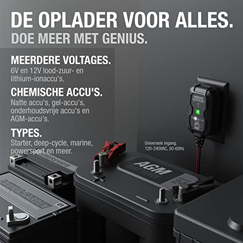 NOCO GENIUS1EU, 1A Automatische Oplader, 6V en 12V Batterijlader, AGM, SLA, Gel en Lithium Auto-Acculader, Onderhoudslader, Druppellader en Desulfator - Auto, Motorfiets, Boot, SUV, ATV, RV, Camper - Image 6
