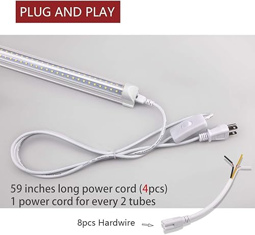 Miniatura 3 de Kihung Lámpara LED de tienda de 8 pies, forma de V T8, 6000 K blanco súper brillante, 9750 LM, 75 W, tira de luces enlazables para garaje, taller,