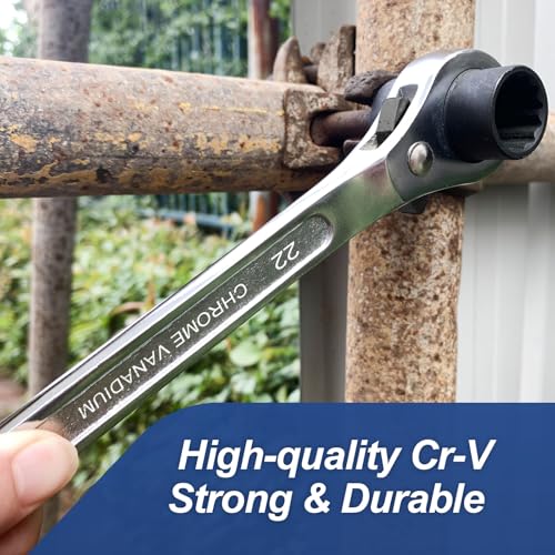 Image of DAKCOS 19mmx22mm OR 3 /4 inchx7 /8 inch 12 Point Double Ended Socket Ratcheting Podger Scaffold Spud Wrench,Silver