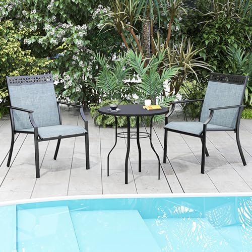 Image of Giantex Patio Chairs Set of 2, Outdoor Chairs with All Weather Fabric, High Backrest, Armrests, Heavy Duty Metal Armchair, Outside Dining Chairs for Porch Lawn Garden Yard Pool (Blue & Black)