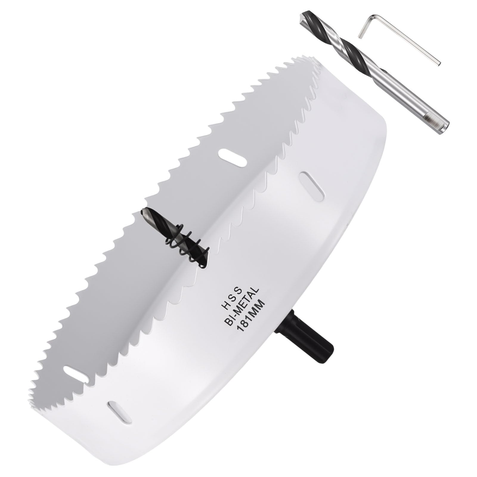METALLIXITY Bi-Metal Hole Saw 7-9/64", M42 HSS Circular Head 181mm Hole Cutter with 2 Pilot Drill Bits