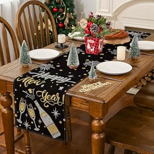 Siilues happy new year table runner 2025 happy new year decorations cheers runner for table seasonal winter holiday decor for dining table decorations 13 x 72  urban country home decor