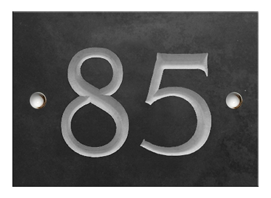 Engraved Slate House Number – Deep V-Cut, Natural Stone, Black Slate, Premium House Sign, Hand Engraved - Number 85
