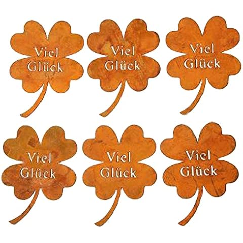 Storm's Gartenzaubereien Good Luck Lucky Clover Set of 6 in Rust Look as a Lucky Charm 8 cm Scatter Decoration for Table Decorations Cover