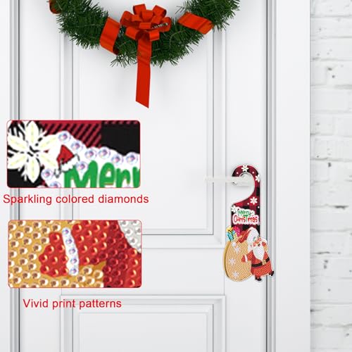 Image of AiYuanzsh Diamond Art Painting Christmas Door Sign Pendant Kits for Door Decoration, Christmas 5D Special Shaped Drill Crystal Diamond Art Hanging Door by Number Kits for Adults Craft DIY Gift