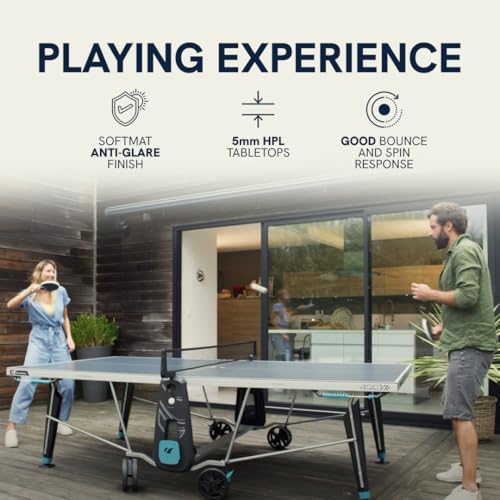 Image of CORNILLEAU - 400X Outdoor Table Tennis Table - 5mm Weatherproof Surface, Anti-Glare Coating, Adjustable Legs, Paddle & Ball Storage, Foldable Design, Point Counters - 5 mm Blue or Grey