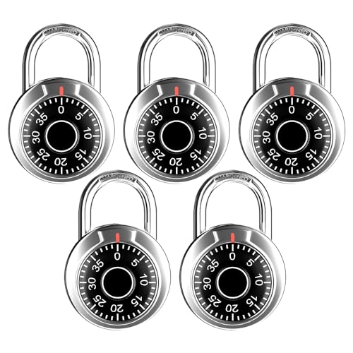 FIGODE® Locker Lock, 2 in. Combination Lock, Keyless Padlock for Gym and School Lockers, Black Dial Lock, 5 Pack