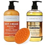 Anti-Cellulite Massage Oil, Gel & Mitt - 100% Natural Cellulite Treatment with Hot Cream Massage Gel, Oil & Massager - Helps Break Down Fat Tissue - Firm, Tone, Tighten & Moisturize Skin (8.8 oz)