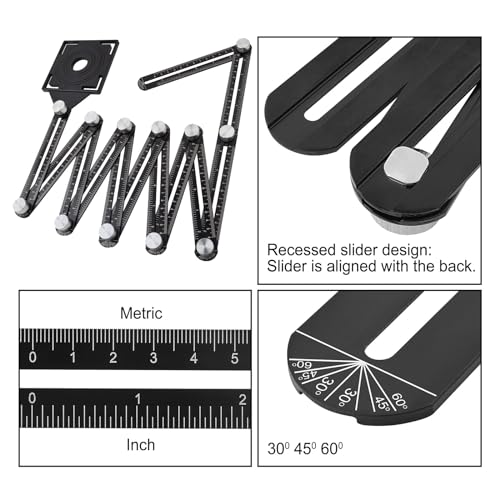 Gunpla Multi Angle Measuring Ruler, 12 Side Foldable Multi-Angle Measurement Adjustable Aluminum Alloy Rulers 5 Hole Positioning Carpenter Length Measure Tool for Wood Tiles Bricks and Holes Drilling