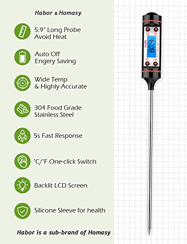 Homasy Digital Barbecue Thermometer 2 Pieces, Meat Kitchen Household Cooking Thermometer Instantly Readable with Long Probe, LCD Screen Ideal for BBQ, Baby Food Preparation - Thumbnail 6