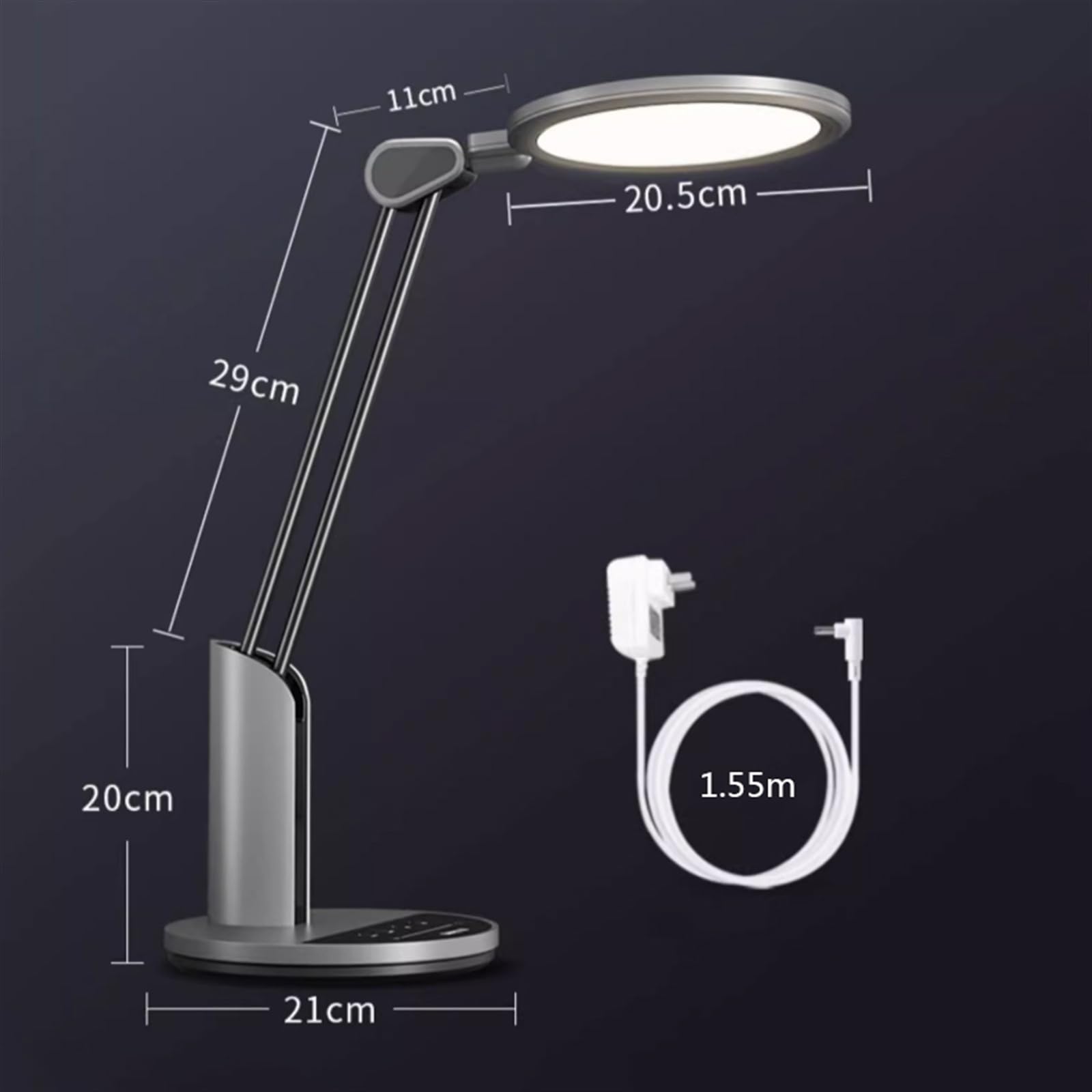 Lampa biurkowa LED, lampa biurkowa, 20 W, wtyczka dotykowa, lampa biurkowa z 3 trybami oświetlenia i bezstopniowym przyciemnianiem, nowoczesna lampa do czytania z automatycznym timerem 45 min