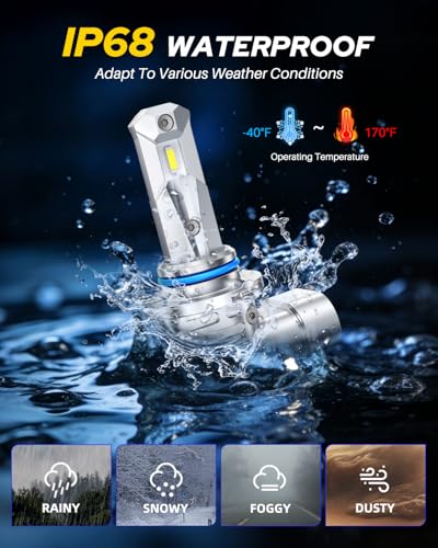 Image of AUTOONE 9005 /HB3 LED Light Bulbs, 40,000LM 900% Ultra Brightness, 6500K Cool White, 1:1 Halogen Size, Flicker-free 10-Years Long Service Life Fog Light with Cooling Fan, Plug and Play, Pack of 2