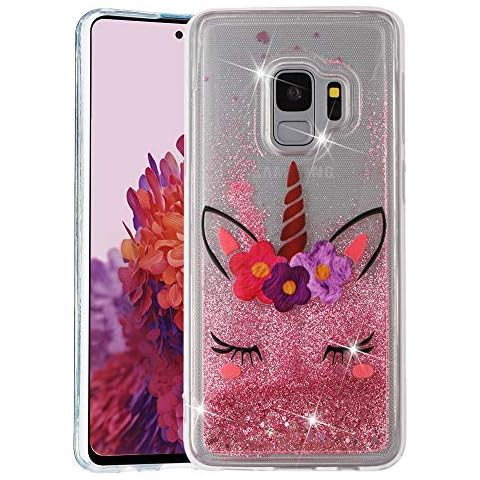 LEECOCO Samsung Galaxy S9 Case Dandelion Bling Glitter Liquid Shiny Quicksand Clear Transparent Soft TPU Silicone Shockproof Protection Bumper Cover for Samsung Galaxy S9 Unicorn LS XY Cover