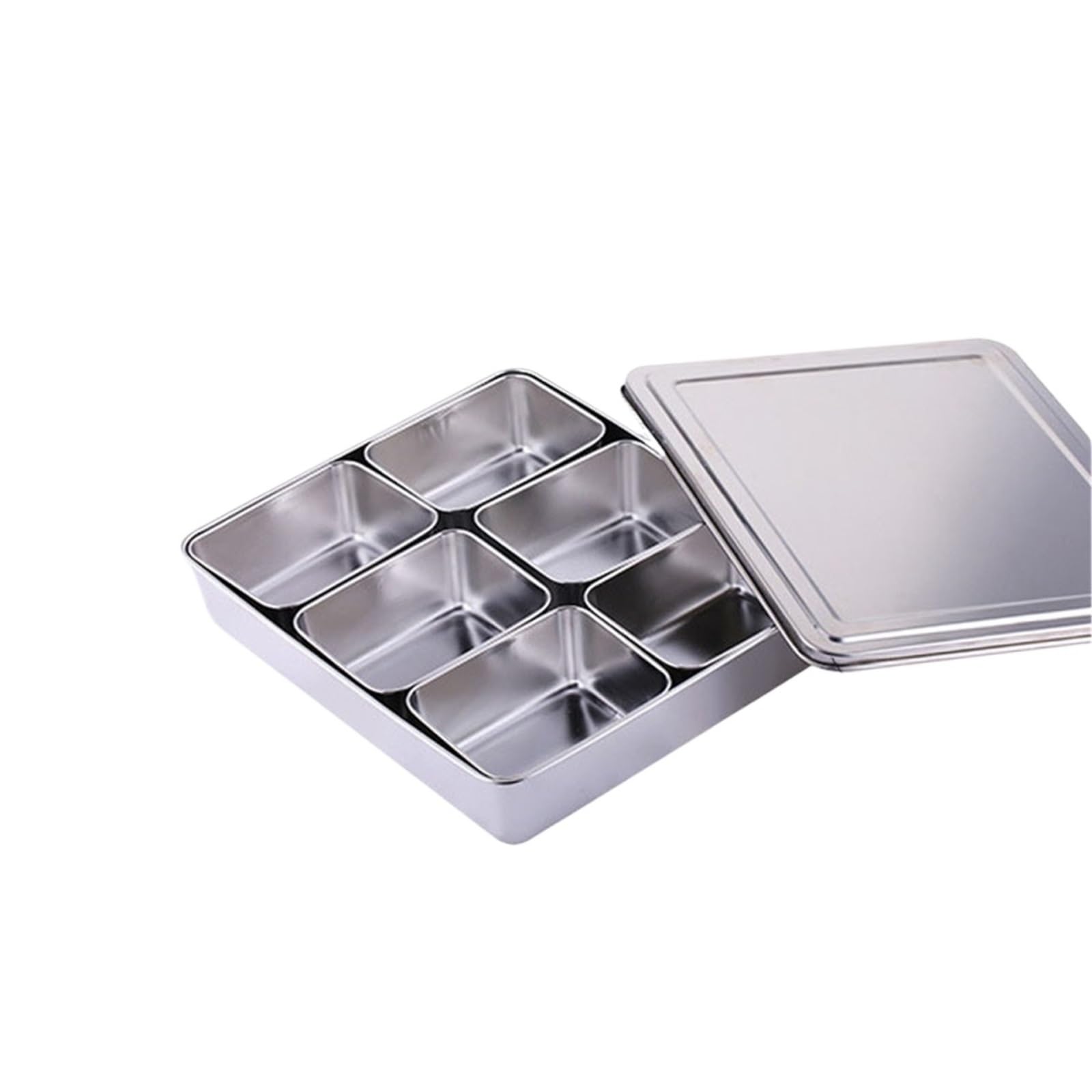 Edelstahlbox 3/4/6 Behälter Pizza-Gewürzbox Zutatenbox Obstsauce mit 6 herausnehmbaren Fächern für Salz, Pfeffer(6 Containers)