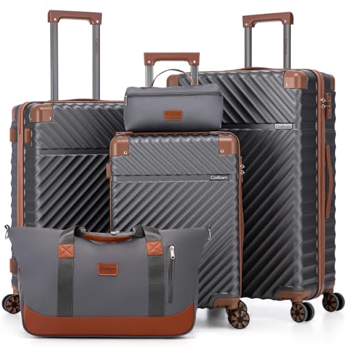 Image of Cosbarn Luggage Sets 5 Piece with TSA Lock Spinner Wheels, Unisex Hard Case ABS Suitcase Set, Hardshell Lightweight Waterproof Travel Hardside Suitcases with Wheels for Women Men, Grey