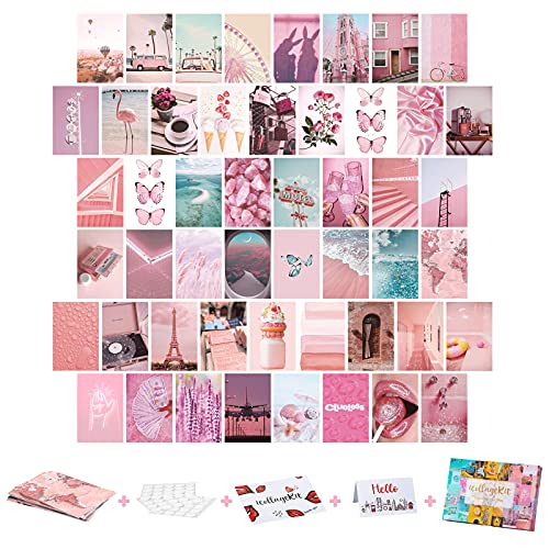 Pink Wall Collage Kit Aesthetic Pictures, 50PCS 4x6 Inch, UnityStar Aesthetic Photo Wall Collage Kit Cute Room Decor for Teen Girls, VSCO Wall Images for Dorm Bedroom DÃ©cor