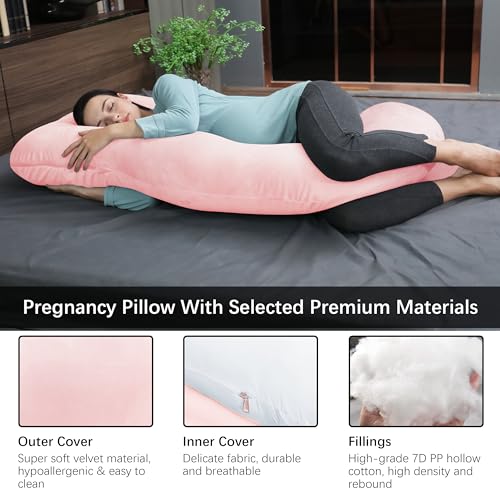 Image of MOON PARK Pregnancy Pillows for Sleeping - U Shaped Full Body Maternity Pillow with Removable Cover - Support for Back, Legs, Belly, Hips - 57 Inch Pregnancy Pillow for Women - Pink