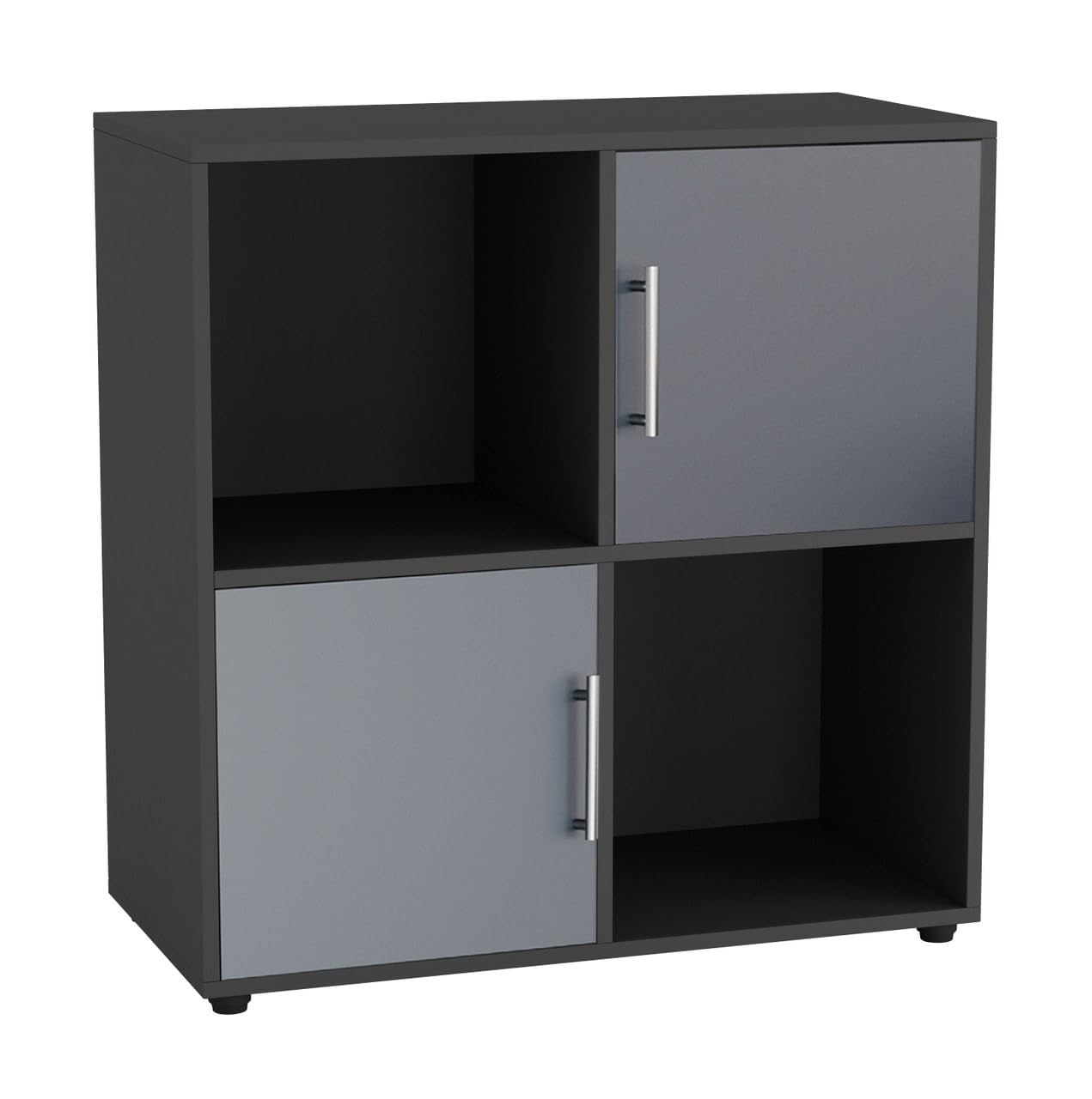 URBNLIVING Black Cube Bookcase With Wooden Door Metal Handle Display Shelf Storage Shelving Cupboard (Grey Door, 2x2 Cube (4 Cube))