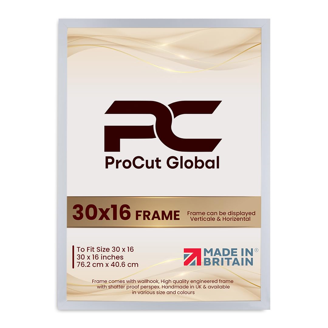 Procut Global 30X16 White Picture Frames - Modern Wooden Photo Frame with Shatterproof Perspex for Wall or Tabletop - Perfect for Posters, Certificates, Prints - Sizes & Colors Available