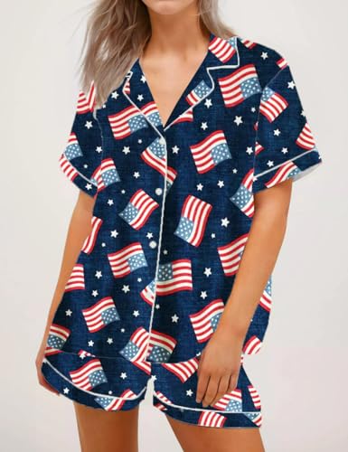 Image of Women Easter Pajamas Set Cute Bunny Button Down Shirt and Shorts 2 Piece Pj Set Y2K Easter Outfits