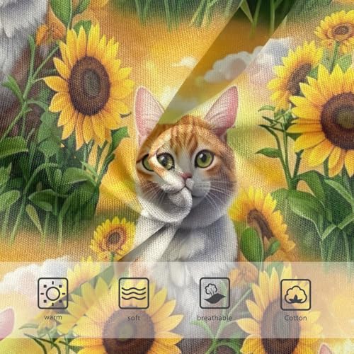 Orange White Cat Yellow Sunflowers Underwear for Girls, Toddler Panties, Girls Cotton Underwear, 2–8 Years3