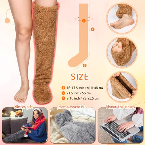 4 Pairs Over Knee High Long Fuzzy Socks Furry Leg Warmers Cozy Extra Thick Winter Plush Slipper Stockings for Women2