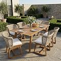 Christopher Knight Home 7 Piece Outdoor Dining Set, 69" Acacia Wood Patio Table with 6 Light Brown Wicker Chairs and Beige Cushions, Teak Finish Dining Table Set for Backyard Garden Porch Deck