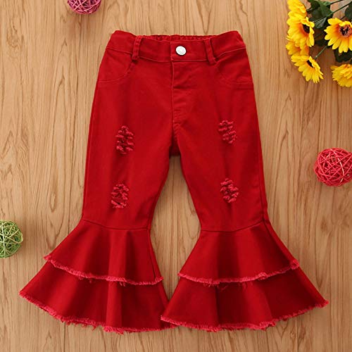 AnFeng Loose Pants Toddler Kids Baby Girls Solid High Waist Denim Ripped Bell Bottoms Jeans (G, 4-5 Years)2
