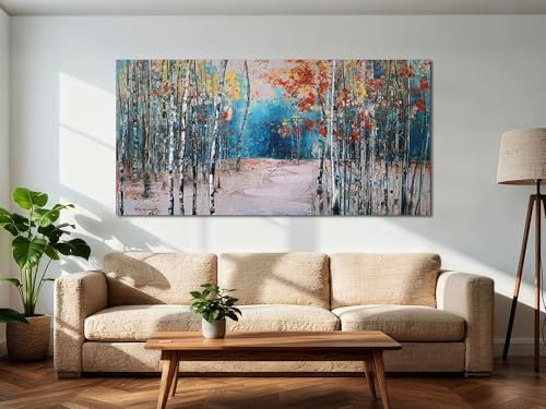 Ardemy Aspen Tree Wall Art Living Room Landscape Panoramic Textured Pictures Bedroom Wall Decor Forest Canvas Paintings Artwork Home Office Wall Decoration, 58"x29" by Ardemy - Image 4