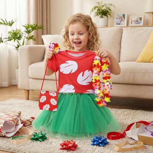 Disfraz hawaiano para niñas 3-8 años con lei floral miniatura 6