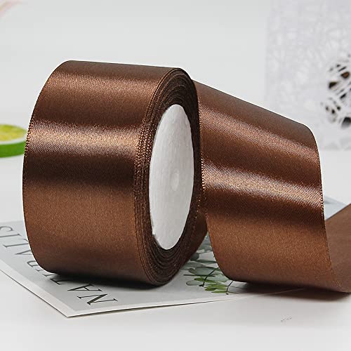 YYCRAFT Chocolate Solid Satin Ribbon 2 Inch,50 Yards Craft Fabric Ribbon for Gift Wrapping Floral Bouquets Wedding Party Decoration