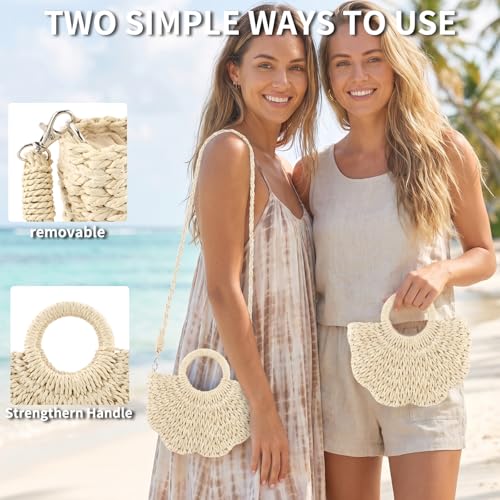 Image of Rattan Handmade Straw Tote Handbag Beach Shoulder Bag Summer Beach Rattan Bag Straw Bag