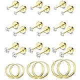Pequeños aretes hipoalergénicos de acero quirúrgico para mujeres y hombres, chapados en oro de 14 quilates, 20 g, aretes de aro pequeños para cartílago, 12 pares de aretes de rosca de 2/3/4 mm, 3 mm