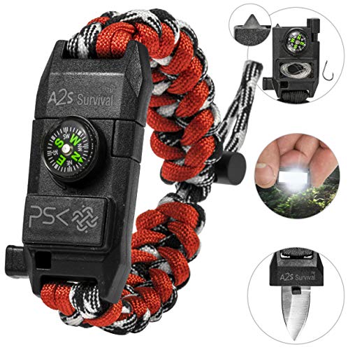 A2S Protection PSK Paracord Bracelet 8-in-1 Personal Survival Kit Urban & Outdoors Survival