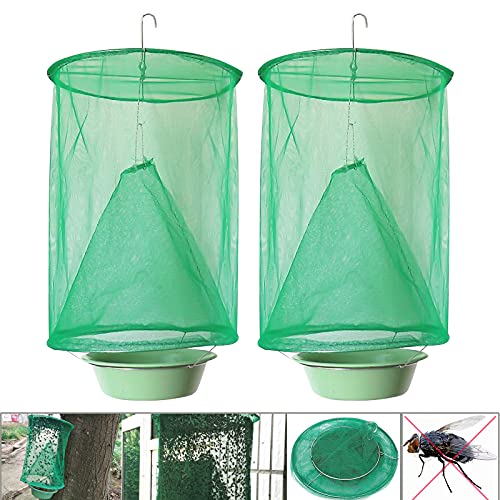 Yisscen 2 Pièces Piège à Mouches de Ranch, Piège à Mouches Cage de piégeage pour Insectes en extérieur avec piège à Aliments Piège à Insectes...