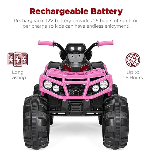 Image of Best Choice Products 12V Kids Ride-On Electric ATV, 4-Wheeler Quad Car Toy w /Bluetooth Audio, 3.7mph Max Speed, Treaded Tires, LED Headlights, Radio - Pink