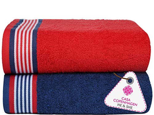 Image of Casa Copenhagen,Germany Design - He & She Super Soft Collection 100% Cotton Bath Towel Set (Size : 70 x 140 cm) - Racing Red & Iris Blue