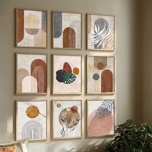 Image of kotart Boho Art Home Decoration Modern Paintings With Frame For Living Room Bed Room Hotel Wall Decor Digital Reprint Set of 9 (10X13 inch)