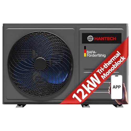 HANTECH Wärmepumpe Heizung 12 kW Monoblock Luft-Wasser A+++ R32, Tri-Thermal, WIFI, App, 3-Zonen Steuerung, Urlaubsmodus, Anti-Frost, BAFA-förderfähig, SG-Ready mit zusätzlichem Heizstab